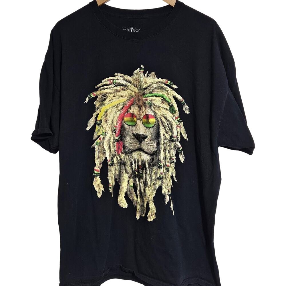 2xl‎ The Young & Wild Men's Black Graphic T-shirt Lion With Dreads